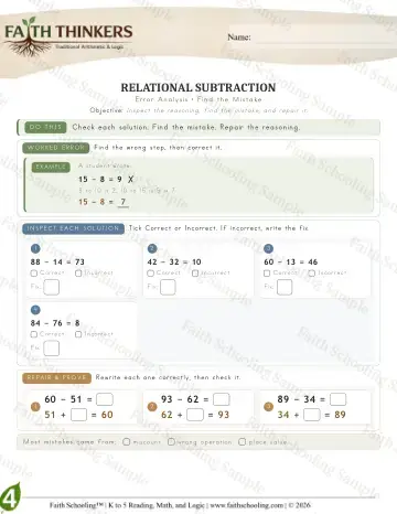 4th Grade math worksheet — Reasoning & Fluency - Error (Practice 6)