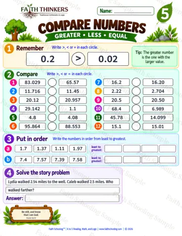 5th Grade math worksheet — Compare Numbers Practice 7