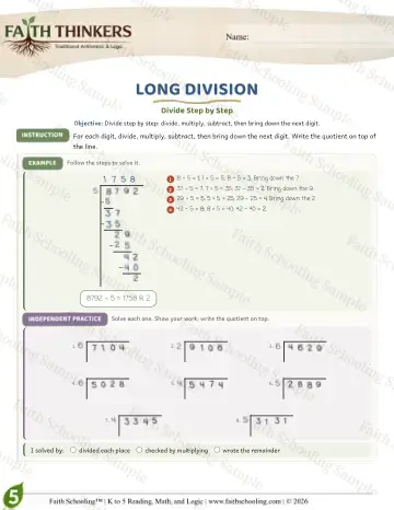 5th Grade math worksheet — Long Division (Practice 9)