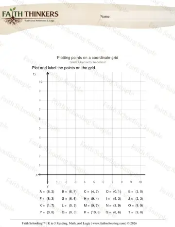 4th Grade math worksheet — Coordinate Plane. Geometry Plotting Points Coordinate Grid 1q 2