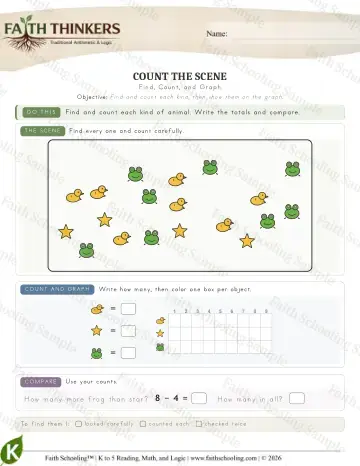 Kindergarten math worksheet — Interactive & Puzzles - Countscene (Practice 5)