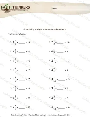 3rd Grade math worksheet — Rounding and Estimation. Completing Whole Number Mixed Numbers 2