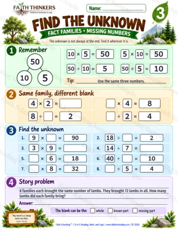3rd Grade math worksheet — Find The Unknown Practice 8