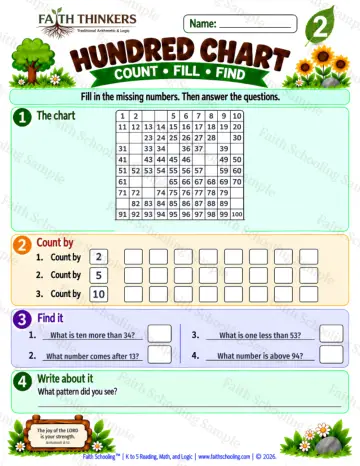 2nd Grade math worksheet — Hundred Chart Practice 7