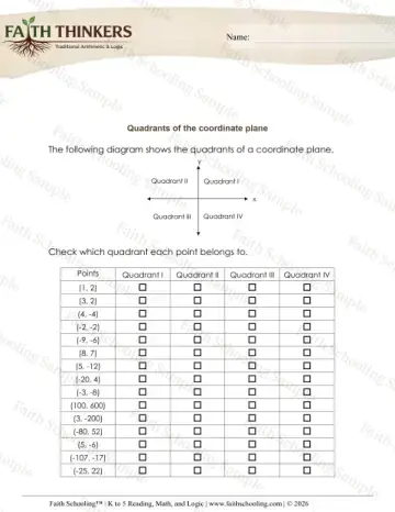 5th Grade math worksheet — Geometry Quadrants Coordinate Plane 3