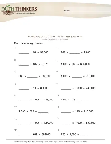 Multiply by 10 100 1000 1