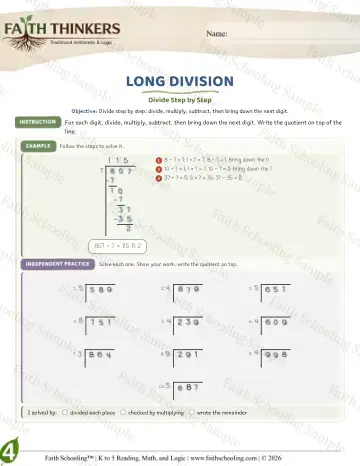 4th Grade math worksheet — Long Division (Practice 7)