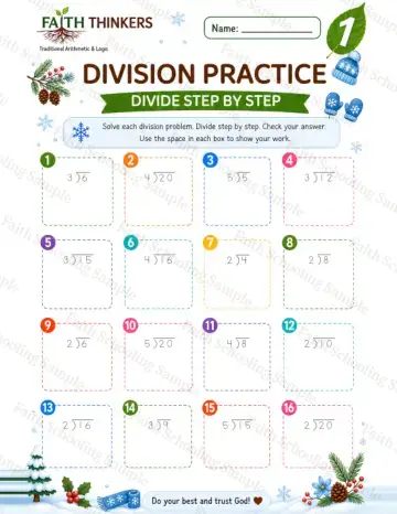 1st Grade math worksheet — Winter Division Practice 4