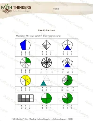3rd Grade math worksheet — Fractions Identify 7