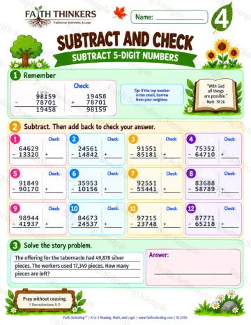 4th Grade math worksheet — Subtraction with Regrouping Practice 6