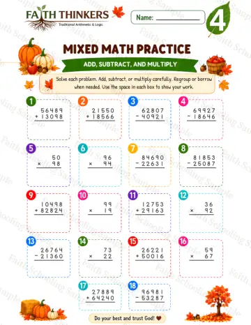 4th Grade math worksheet — Fall Mixed Practice 8
