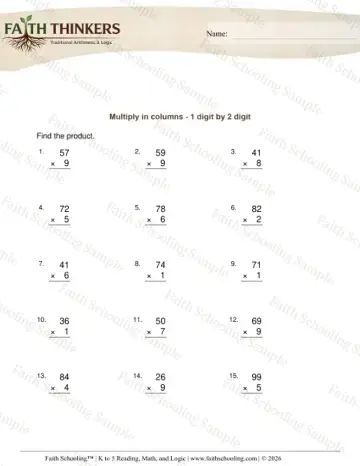 3rd Grade math worksheet — Multi-Digit Multiplication. Multiply Columns 1 Digit 2 Digit 7