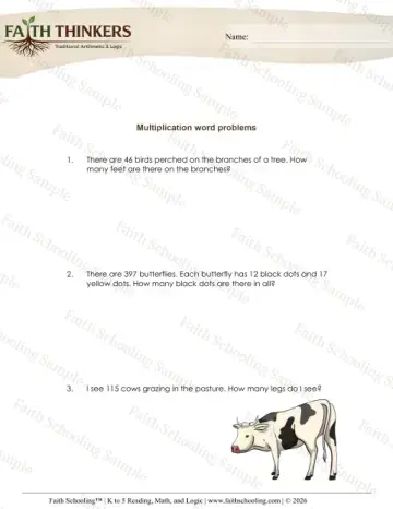 3rd Grade math worksheet — Multiplication Word Problems Sentences 5