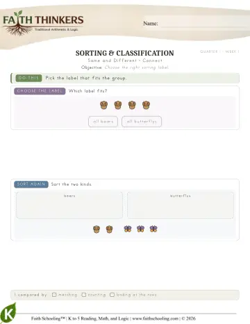 Kindergarten Math: Same And Different — worksheet preview