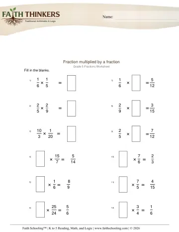Grade 5 Math: Multiplying Fractions — worksheet preview