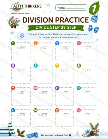 1st Grade math worksheet — Winter Division Practice 6