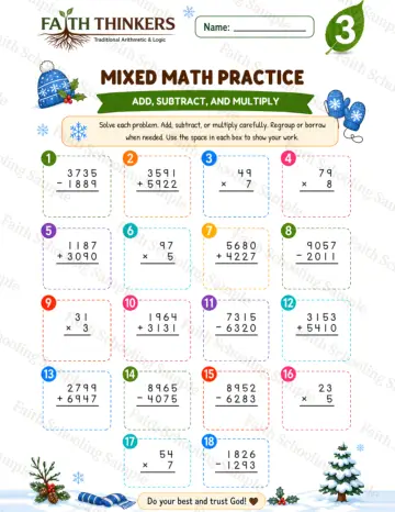 3rd Grade math worksheet — Winter Mixed Practice 4