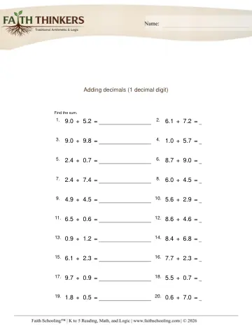 Grade 4 Math: Adding Decimals — worksheet preview