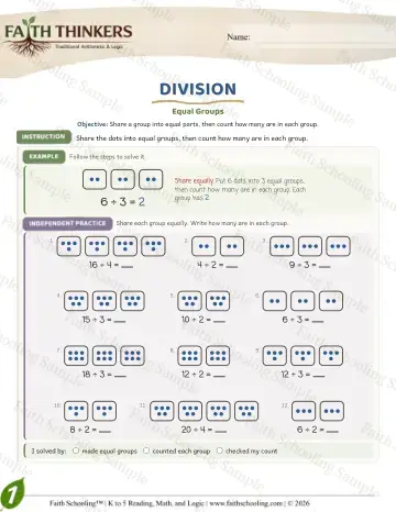 1st Grade math worksheet — Division as Equal Groups. Long Division (Practice 9)