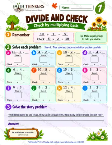 1st Grade math worksheet — Division as Equal Groups Practice 4