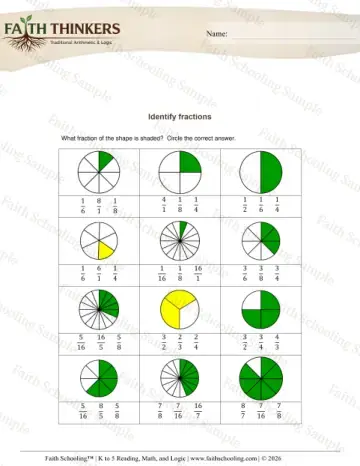 3rd Grade math worksheet — Fractions Identify 8
