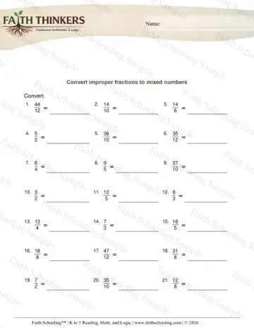 3rd Grade math worksheet — Improper Fractions to Mixed Numbers 5
