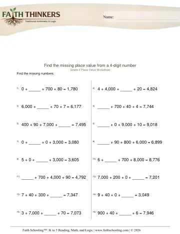 Missing Place Value 4 Digit Number 1