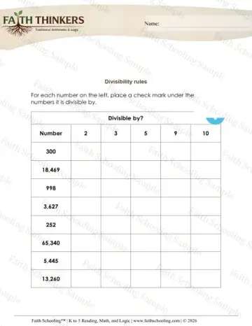 4th Grade math worksheet — Factors and Multiples. Divisibility Rules 6