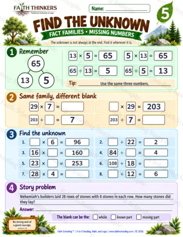 5th Grade math worksheet — Find The Unknown Practice 7