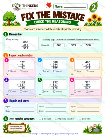 2nd Grade math worksheet — Fix The Mistake Practice 6