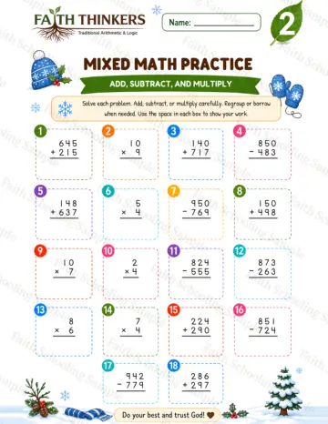 2nd Grade math worksheet — Winter Mixed Practice 6