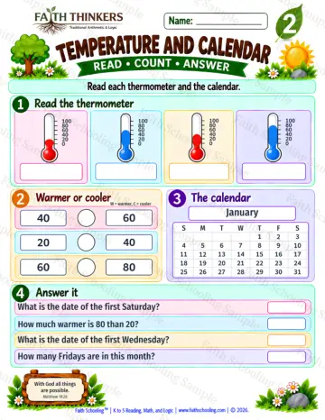2nd Grade math worksheet — Calendar and Temperature Practice 4