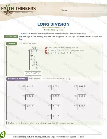 4th Grade math worksheet — Long Division (Practice 6)