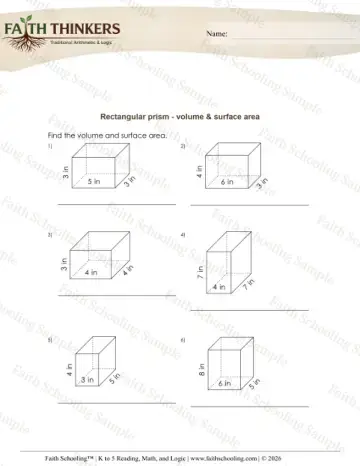 5th Grade math worksheet — Geometry Rectangular Prism Volume Surface Area 7