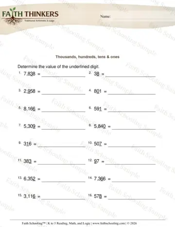 3rd Grade math worksheet — Place Value Digit 4