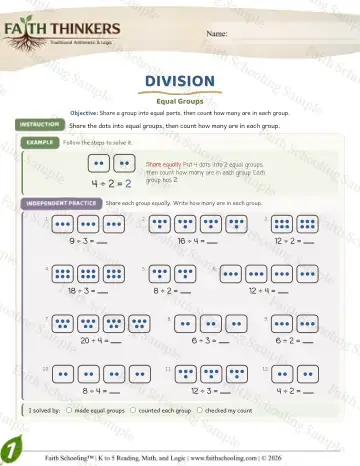 1st Grade math worksheet — Division as Equal Groups. Long Division (Practice 4)