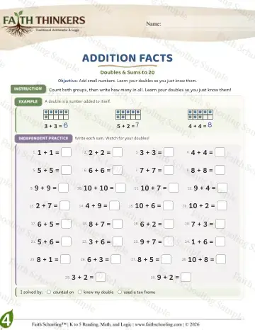 4th Grade math worksheet — Addition Facts (Practice 7)