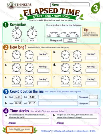 3rd Grade math worksheet — Elapsed Time Practice 7