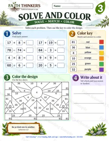 3rd Grade math worksheet — Solve And Color Practice 5
