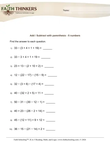 Order Operations Add Sub 20