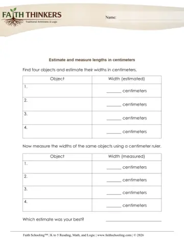 Measurement Estimating Length Cm 8