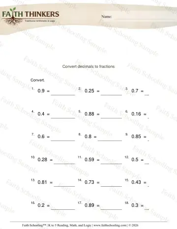 4th Grade math worksheet — Converting Decimals and Fractions. Decimals to Fractions 5