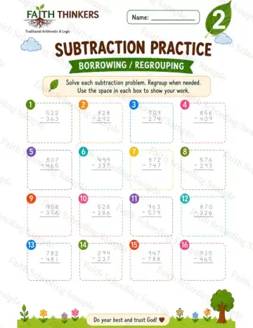 2nd Grade math worksheet — Summer Subtraction Practice 6