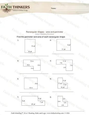 4th Grade math worksheet — Volume and Surface Area. Geometry Rectangular Shapes Area Perimeter 2