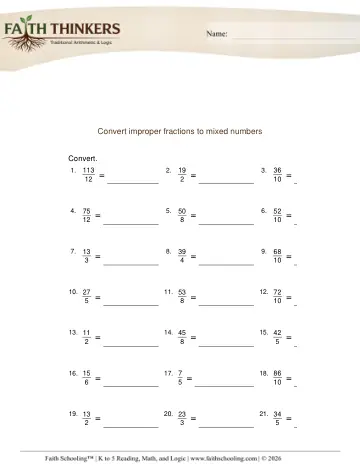 Improper Fractions to Mixed Numbers 1