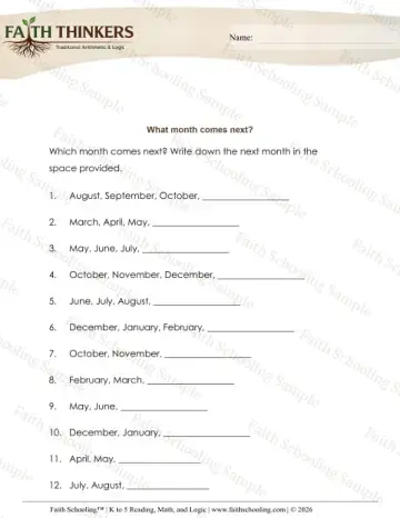 2nd Grade math worksheet — Calendar and Seasons. Months of Year Next 3