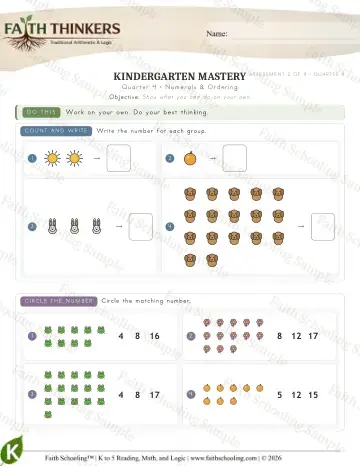Kindergarten math worksheet — Numerals Ordering 2 (Practice 6)
