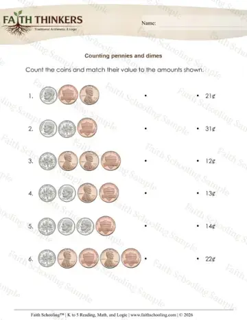 1st Grade math worksheet — Counting Money. Counting Coins 3