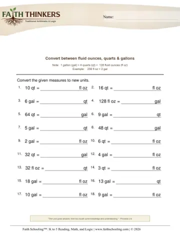 Converting Volume Units Ounces Quarts Gallons 8