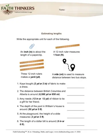 Grade 4 Math: Estimating Measurements — worksheet preview